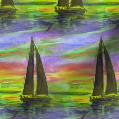 sailboat sunset green periwinkle multicolor sunset sunrise flwrht