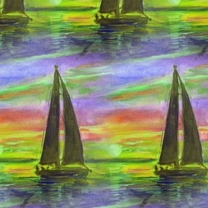 sailboat sunset green periwinkle multicolor sunset sunrise flwrht