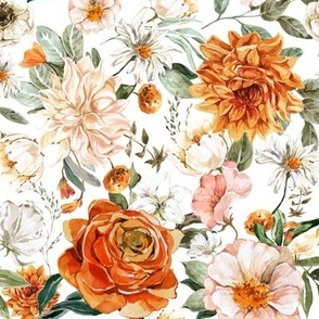 Burnt Orange Flower Fabric, Wallpaper and Home Decor | Spoonflower