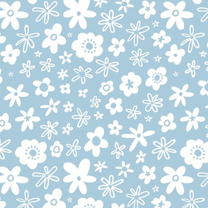 Light blue floral ditsy pattern. (large scale)