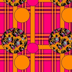 Tartan & Poppies - Orange & Pink - Pattern
