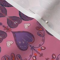 Scrolled hearts with pink background