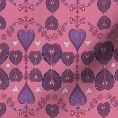 Scrolled hearts with pink background