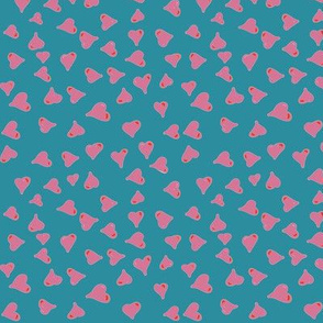 Pink hearts on turquoise background