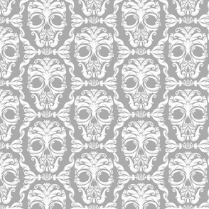 Scrollwork Skulls tiny - gray and white