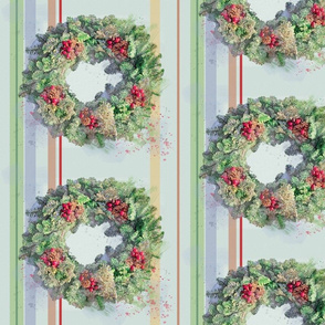 Seven-Inch Wreaths of Fresh Evergreens with Stripes