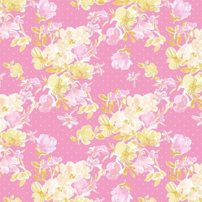 Transition Floral Watercolor Pattern Pink 1 ft Hand Drawn Yellow Colorful Fabric Wallpaper With White Dots Girly