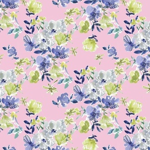 Transition Floral Watercolor Pattern Pink 1 ft Hand Drawn Blue Purple Green Colorful Fabric Wallpaper