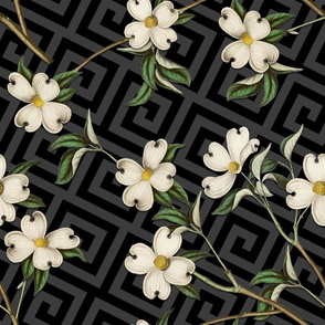 WHITE DOGWOOD GREEK KEY (BLACK)