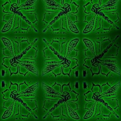 Dragonfly blockprint  Greens - mirrored-