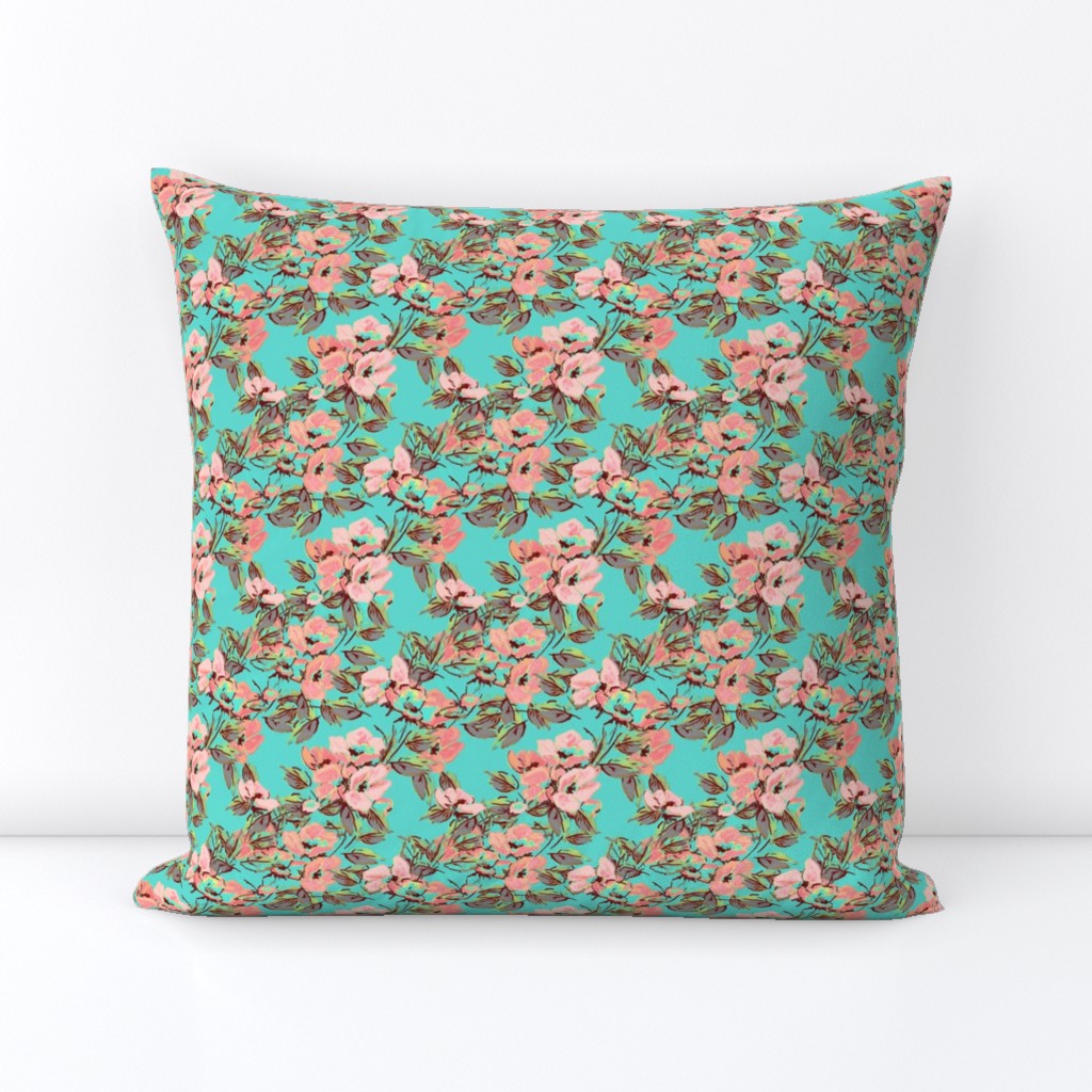 Retro Rockabilly Roses Turquoise