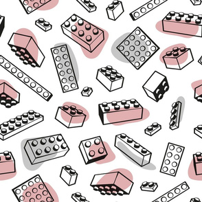 Normal scale // Play with me // white background blush pink and grey kids plastic building bricks blocks toys
