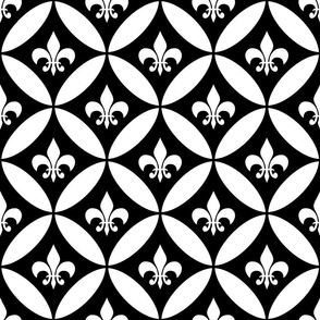 Fleur de Lis Harlequin Black White