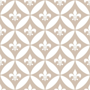 Fleur de Lis Harlequin Greige White