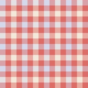 343 - Gingham in Sunset Melon and Cream with a touch of Palest Blue - 100 Pattern Project : timeless and classic: medium scale for apparel, and home decor and wallpaper