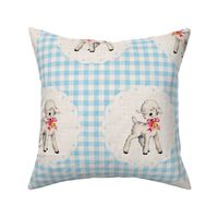 Spring Lambs on Light Blue Gingham Linen - large scale
