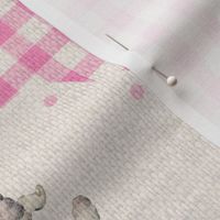 Spring Lambs on Light Pink Gingham Linen - large scale