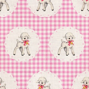 Spring Lambs on Light Pink Gingham Linen - large scale