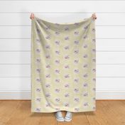 Spring Lambs on Light Yellow Gingham Linen Rotated - large scale