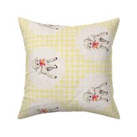 Spring Lambs on Light Yellow Gingham Linen Rotated - large scale