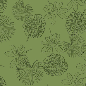 Tropical Leaf Outlines on Soft Green - Large