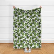 Java Sparrows, Tropical Leaves, and Tropical Leaf Outlines on White - Large