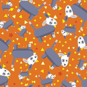 389 - Modern geometric animals Dogs on Starry background, vibrant and bold orange, yellow and grey - large scale for nursery decor, kids back to school, holiday crafts.