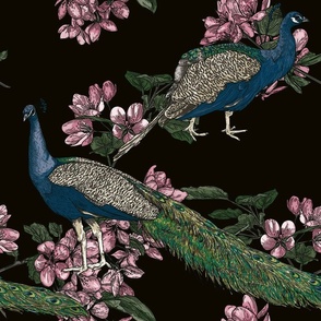 Elegant Art Deco Peacock Blossom Pattern