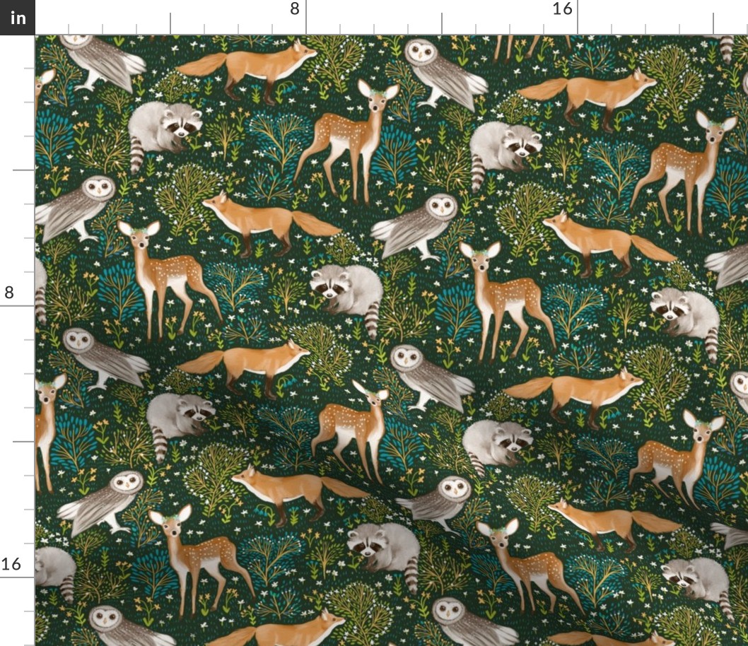 Spring woodland - dark green Fabric | Spoonflower