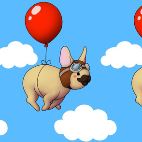French bulldoggo flying happily