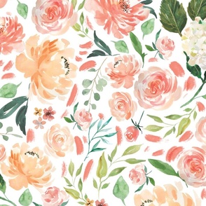 24" Painted Watercolor Peach Floral - 24" fabric and wallpaper repeat