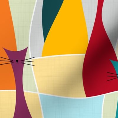 cats - ollie cat - bohemian colors and gray - cats fabric