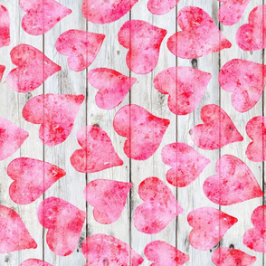 Watercolor hearts on Shiplap Rotated - large scale