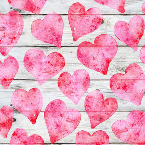 Watercolor hearts on Shiplap - large scale