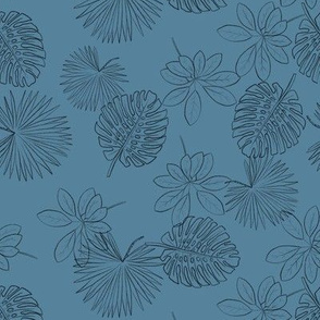 Tropical Leaf Outlines on Blue - Small