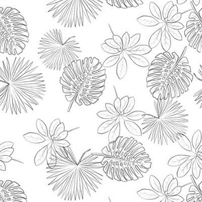 Tropical Leaf Outlines on White - Small