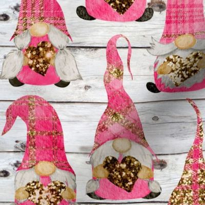 Valentine Plaid Glitter Gnomes on Shiplap - medium scale