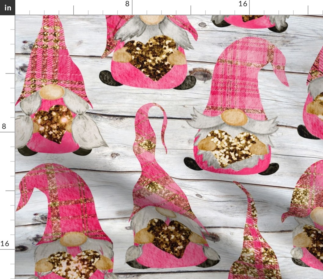 Valentine Plaid Glitter Gnomes on Shiplap - large scale