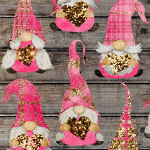 Valentine Plaid Glitter Gnomes on Barnwood - large scale