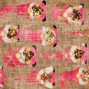 Valentine Plaid Glitter Gnomes on Burlap Rotated - large scale