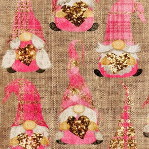 Valentine Plaid Glitter Gnomes on Burlap - large scale