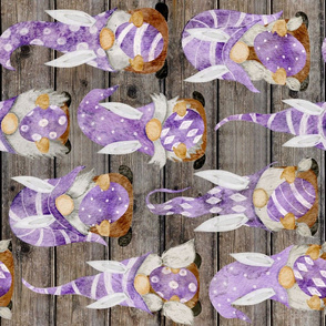 Purple Bunny Gnomes on Barnwood Rotated - large scale