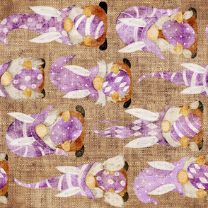Purple Bunny Gnomes on Burlap Rotated - large scale
