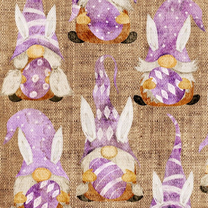 Purple Bunny Gnomes on Burlap - large scale