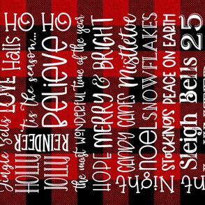 Christmas Subway Art White on Red Plaid 54 x 36 inches