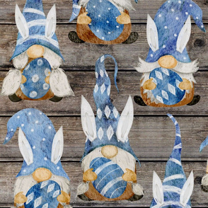 Blue Bunny Gnomes on Barnwood - large scale