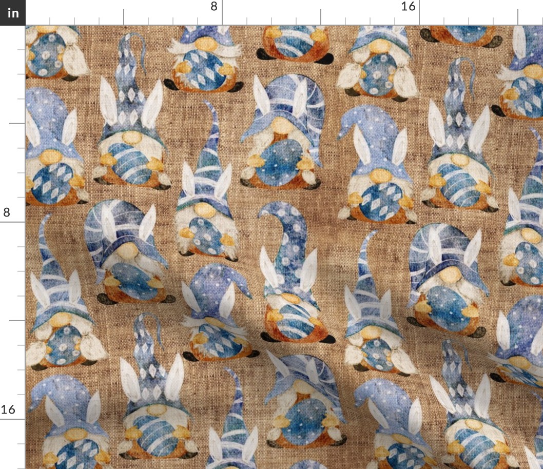 Blue Bunny Gnomes on Burlap - medium scale