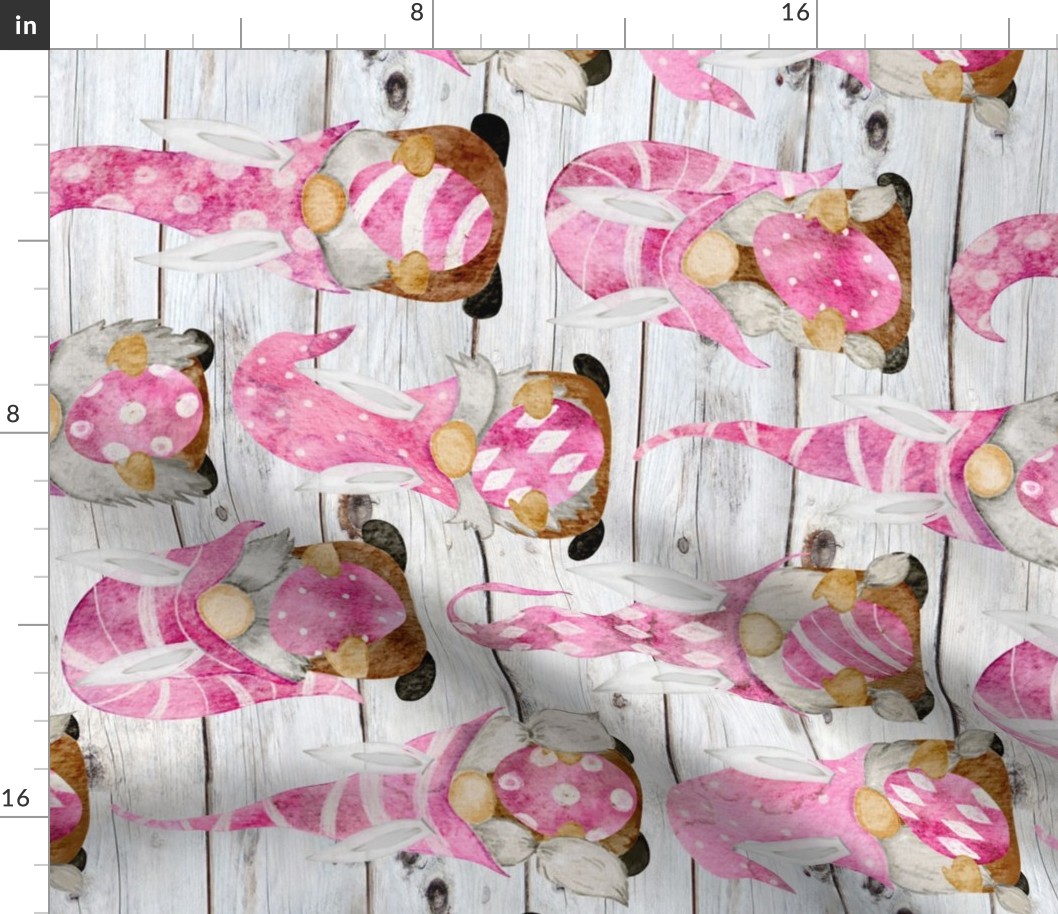 Pink Bunny Gnomes on Shiplap Rotated - large scale