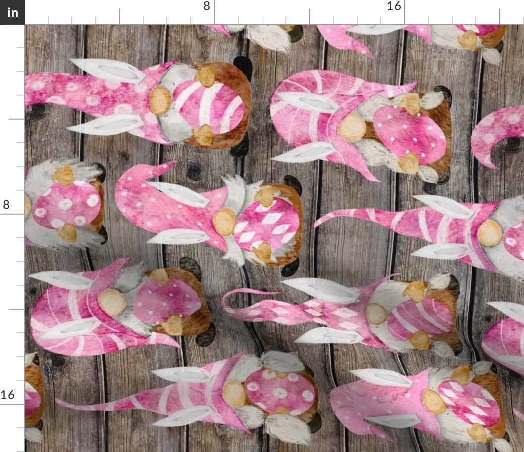 Pink Bunny Gnomes on Barnwood Rotated - large scale