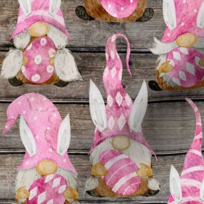 Pink Bunny Gnomes on Barnwood - medium scale